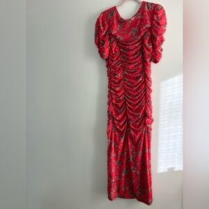 Free People Ruched Red Floral Dress